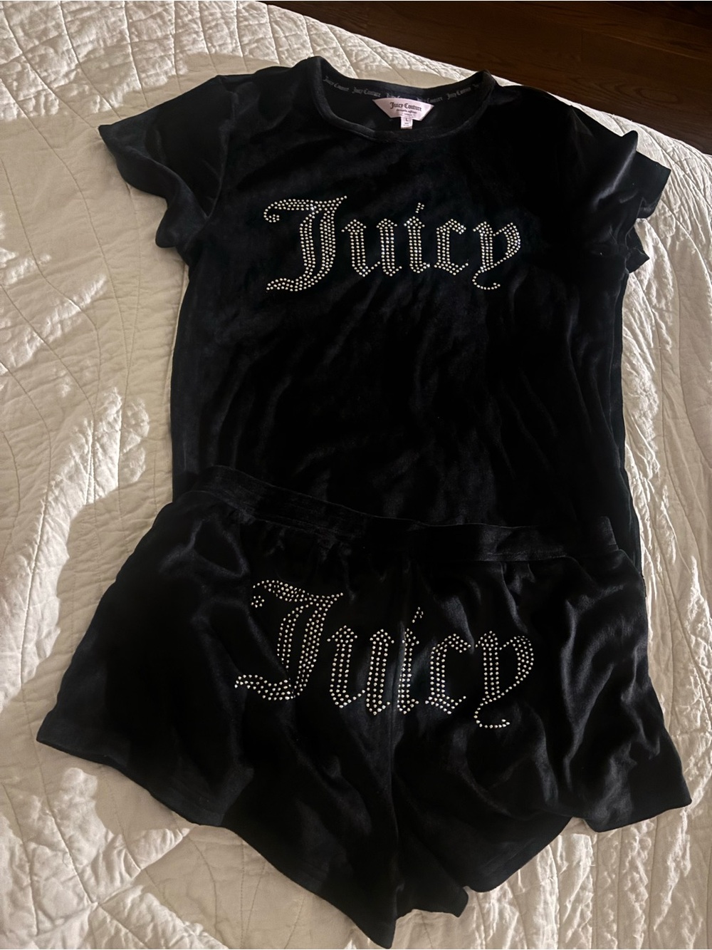 Juicy Couture Black Velvet Rhinestone Logo Lounge Set